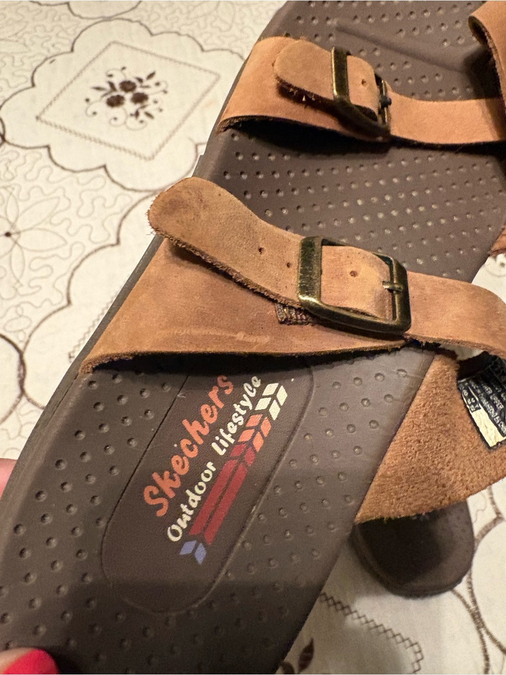 Skechers Women’s Brown Leather Double-Strap Buckle Sandals - Picture 6 of 6